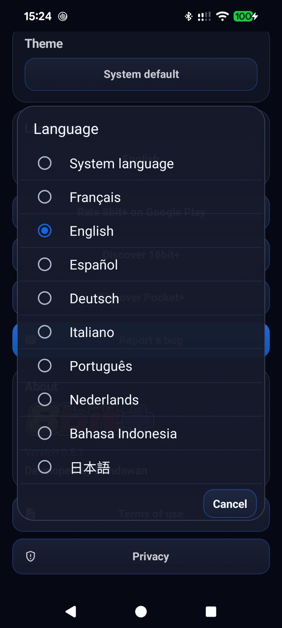 8bit+ language settings